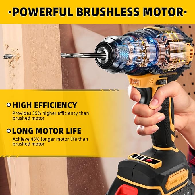 21V Cordless Power Drill/Driver Set, 2 Variable Speeds with LED Light, 3/8" Keyless Chuck, 2 Batteries & Charger, 28-Piece Kit for Home Use(Yellow)