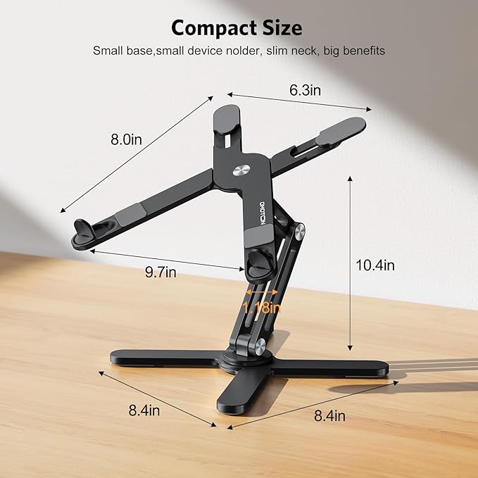 OMOTON 360° Rotating Laptop Stand Riser for Desk, Ergonomic Foldable Computer Stand Adjustable Height Angles for Collaborative Work, Easy Storage Fit Macbooks,All Laptops up to 16 inches, Black