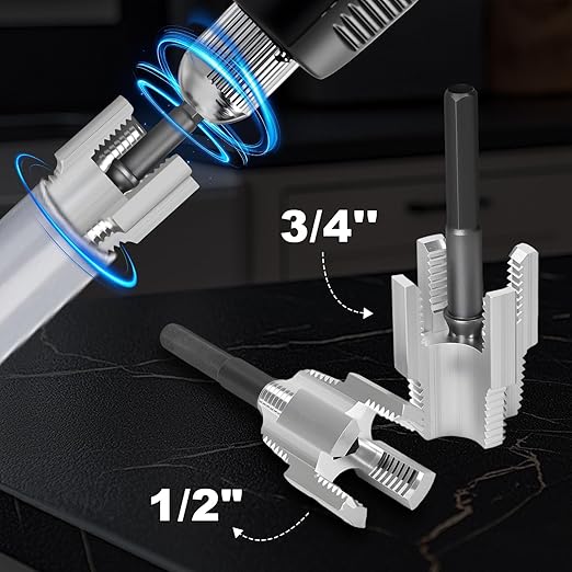 2025 New Integrated Internal and External Pipe Threading Tool Pipe Thread Cutting Tool Electric Drill Compatible PVC Pipe Threader Kit 1/2" (DN15) 3/4" (DN20) Pipe Sizes Tool for Electric Drill