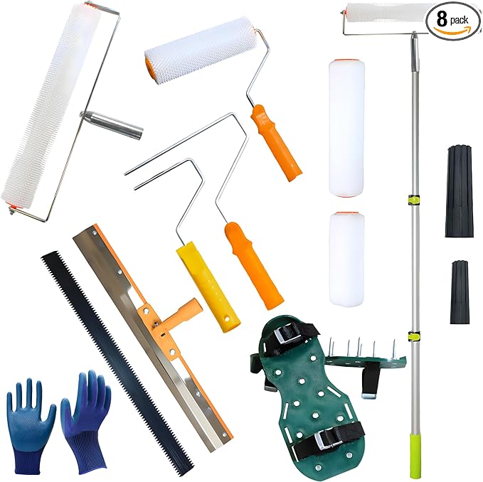 Self Leveling Cement Tool Kit,Epoxy Flooring Tool Kit,Self-Leveling Rake,Spike Shoes for Epoxy Flooring,Floor Leveling Tools,Spike Roller for Self-Leveling,23.62~55.12 inch Telescopic Pole