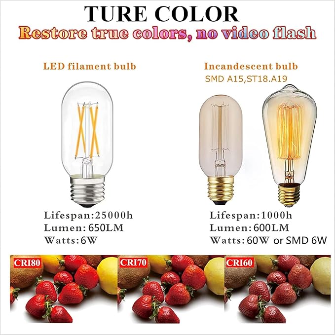 Dimmable LED Tubular Bulb 6W,60W Equivalent 600 Lumens, Antique Edison Style LED Filament Light Bulbs, E26 Clear Edison Bulb Daylight 2700K Pack of 12