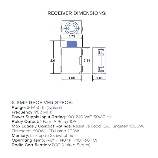 RunLessWire 5 Amp On/Off Receiver Add-On RF Relay Compatible with Self-Powered Kinetic Wireless Light Switches to Control Electrical Circuit Remotely Easy DIY Install 100-240VAC, Indoor Use