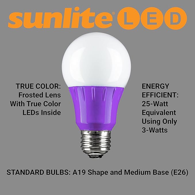 Sunlite 80132-SU LED A19 Standard a Type Light Bulb, 2 Pack, Purple