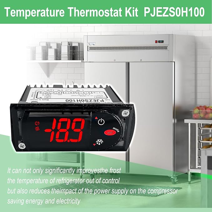 PJEZS0H100 Digit Temperature Controller Thermostat with Temperature Sensor Probes 115V Compatible with Carel and All Refrigerator Types Black