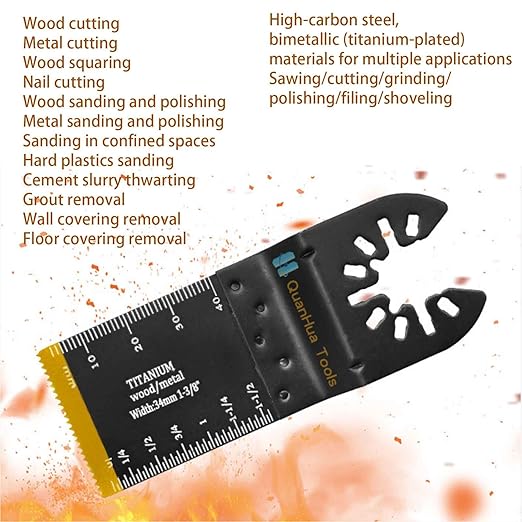 35 PCS Oscillating Saw Blades, Universal Titanium Multitool Blades fit Wood Plastics Metal, Quick Release Multi Tool Blades Kits for Dewalt Porter Cable Fein Makita and Black & Decker.