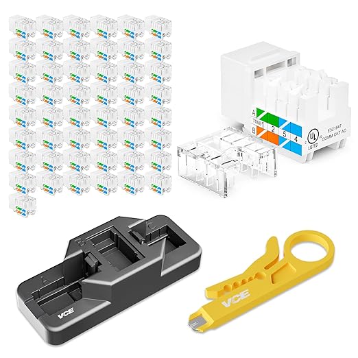 VCE RJ45 Cat6 Keystone Jacks UL Listed 50-Pack, UTP Ethernet Keystone Jacks with Keystone Punch Down Stand Tool and Wire Stripper Cutter, White