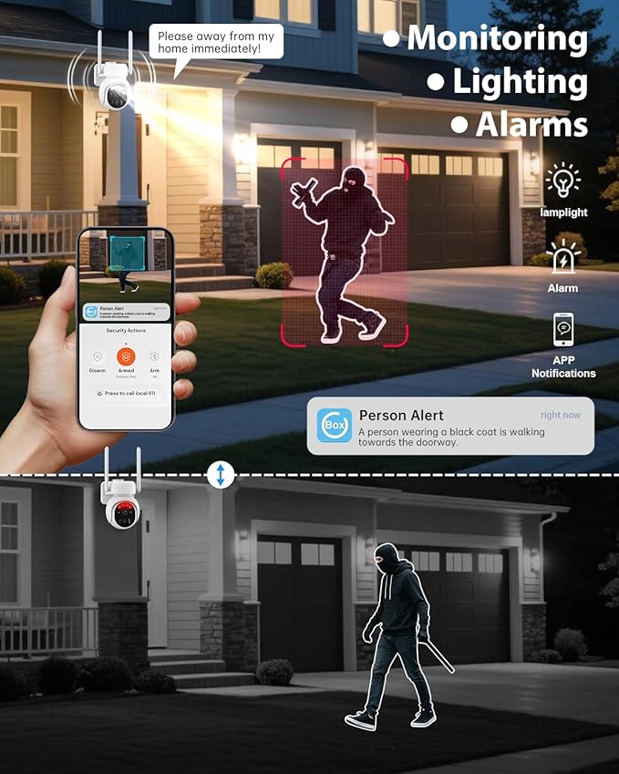 Solar Security Cameras Wireless Outdoor -4K WiFi Cameras for Home Security with Solar/Battery Powered,360° PTZ Outdoor Camera, Color Night Vision,PIR Human Detection, 2-Way Audio, Motion Alert, IP66