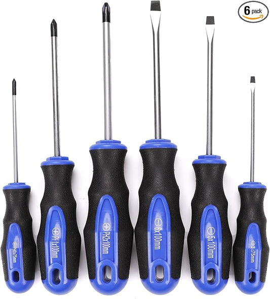 Navegando 6-Piece Magnetic Screwdriver Set with Cr-V Steel, Non-Slip Handle for Home Repair, Electronics, Woodworking – Phillips & Slotted Bits (PH2, PH1, PH0, 6mm, 5mm, 3mm).