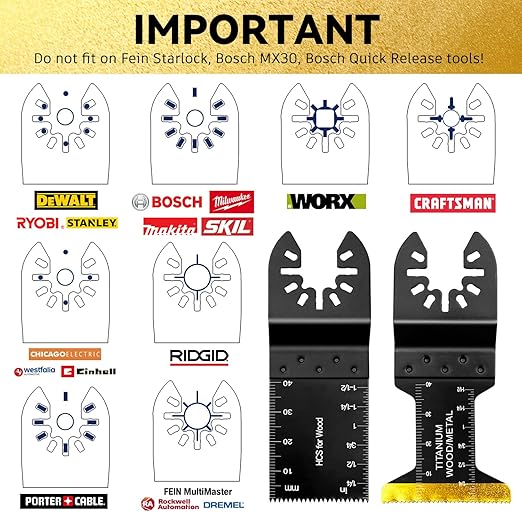 31 PCS Multi Tool Blade Kits, Professional Titanium Oscillating Tool Blades for Metal, Wood, Plastic, Quick Release Oscillating Saw Blades Compatible with Dewalt Milwaukee Ryobi Rockwell Fein