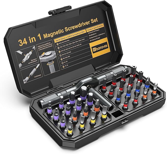 34 in 1 Magnetic Screwdriver Set, DIY Ratchet Screwdriver Set, Multi Bit Magnetic Drive Sets with Ratcheting Handle, Handy Repair Tool Kit for Electronics, Bike, Furniture, DIY, Computer