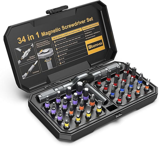 34 in 1 Magnetic Screwdriver Set, DIY Ratchet Screwdriver Set, Multi Bit Magnetic Drive Sets with Ratcheting Handle, Handy Repair Tool Kit for Electronics, Bike, Furniture, DIY, Computer