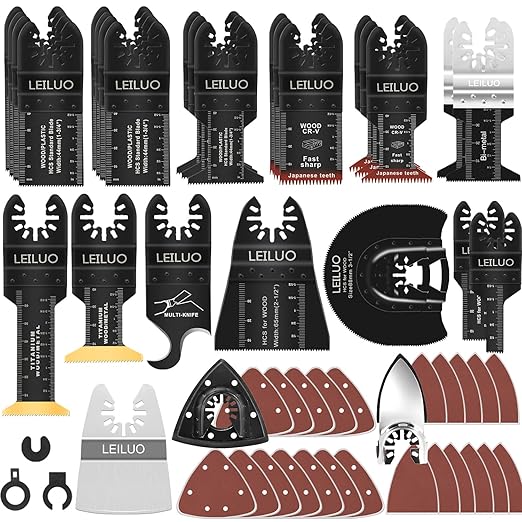 LEILUO 134 Pcs Multitool Blade Kits Oscillating Tool Cutting Sanding and Scraping Accessories with Storage Bag Oscillating Saw Blades Compatible with DeWalt Makita Dremel and More