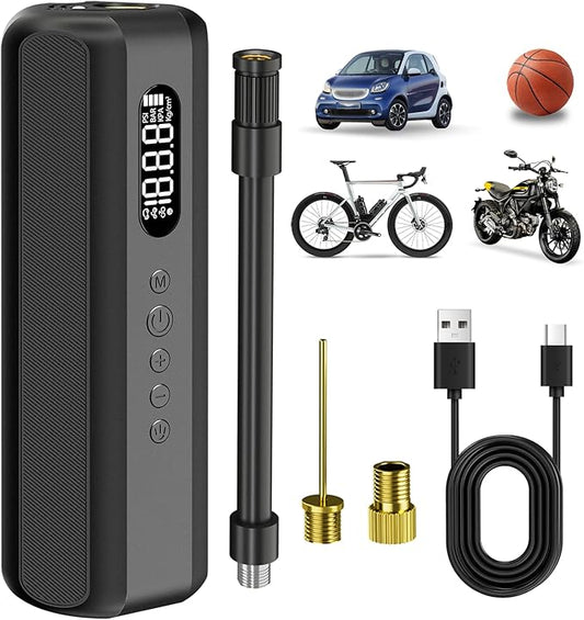 Tire Inflator Portable Air Compressor 150PSI Air Pump with Gauge Portable Electric Bike Pump for Road Bike, Mountain Bike,Motorcycle with LED Light, Presta Valve Accessories, Storage Bag