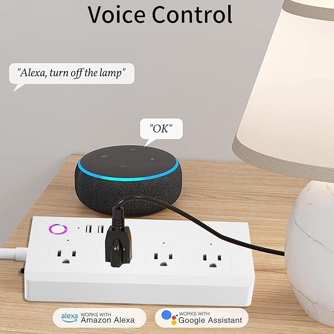 UseeLink WiFi Smart Power Strip,Surge Protector with 3 USB Ports 1 Type C (PD 20W) & 4 AC Outlets Compatible with Alexa, Google Assistant Voice Control, No Hub Required White