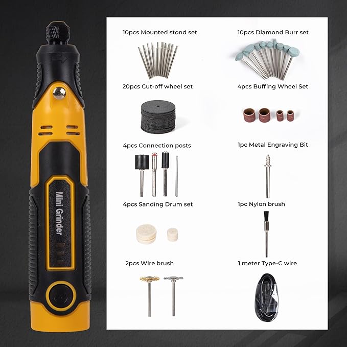 3.6V Mini Grinder Tool, Cordless Rotary Tool with Battery |55 Piece Accessory Kit (Diamond Burrs, Cut-Off Wheels, Buffing Wheels, Sanding Drums) for Engraving, Polishing, Cutting| Angle Grinder Set