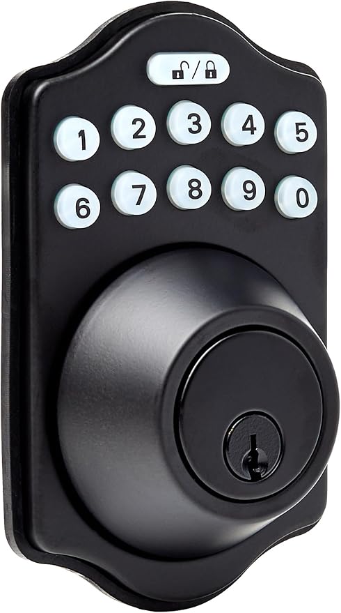 Amazon Basics Electronic Keypad Deadbolt Door Lock with Touch-Control Keyless Entry, Keyed Entry Option, Traditional, Matte Black, 1-Pack