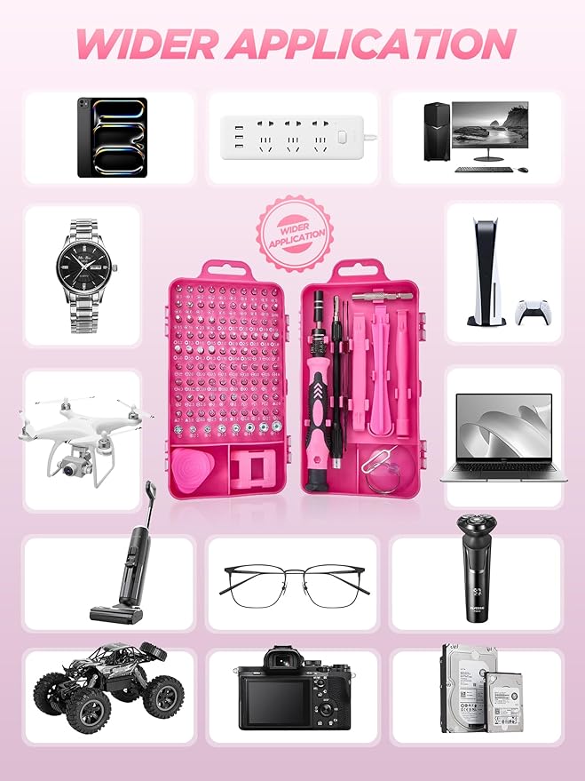 Pink Cordless Drill Set 21V, 154 PCS Tool Kit for Women with Storage Bag, Power Electric Drills, Precision Screwdriver Set, Hammer, Pliers, Magnetic Wristband and Accessories for DIY Home Repair Gift