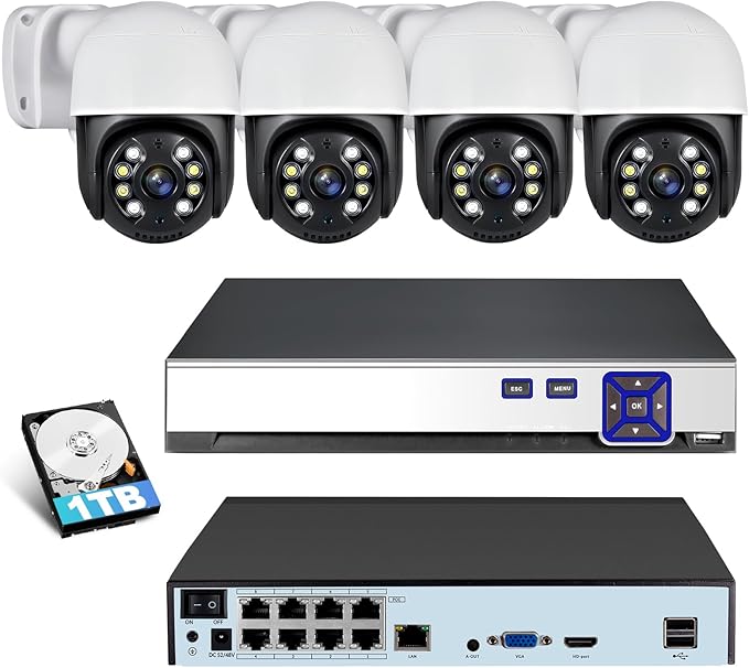 KERUI 8CH POE Network Video Recorder for Home Security 8Channel NVR with 4Pcs 4MP POE Cameras, 24/7 Recording Mobile APP & PC Remote Pre-Installed 1TB Hard Drive