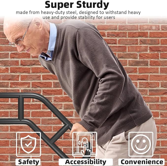 Wall Mount Hand Rails for Outdoor or Indoor Steps Stair Railing Metal Heavy Duty Non-Slip 1-3 Step Safe Bars U-Shape Safety Handle Powder Coated Grab Porch Courtyard Doorways Black 23in