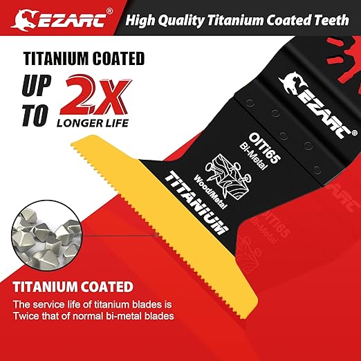 EZARC Titanium Oscillating Saw Blades, 3 PCS Extended Multitool Blades for Metal, Wood Nails, Screws Cutting, Plastic