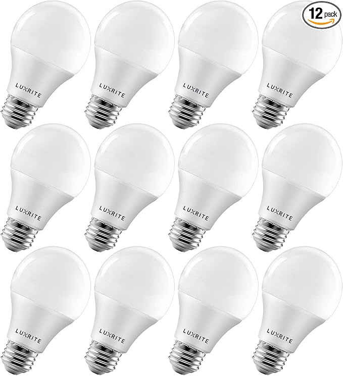 LUXRITE A19 LED Bulb 75W Equivalent, 1100 Lumens, 3500K Natural White, Dimmable Standard LED Light Bulbs 11W, Enclosed Fixture Rated, Energy Star, E26 Medium Base - Indoor and Outdoor (12 Pack)