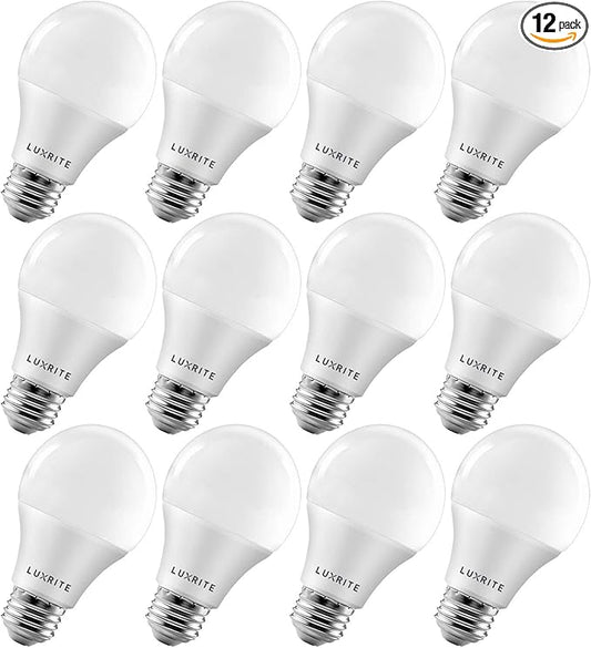 LUXRITE A19 LED Bulb 75W Equivalent, 1100 Lumens, 3500K Natural White, Dimmable Standard LED Light Bulbs 11W, Enclosed Fixture Rated, Energy Star, E26 Medium Base - Indoor and Outdoor (12 Pack)