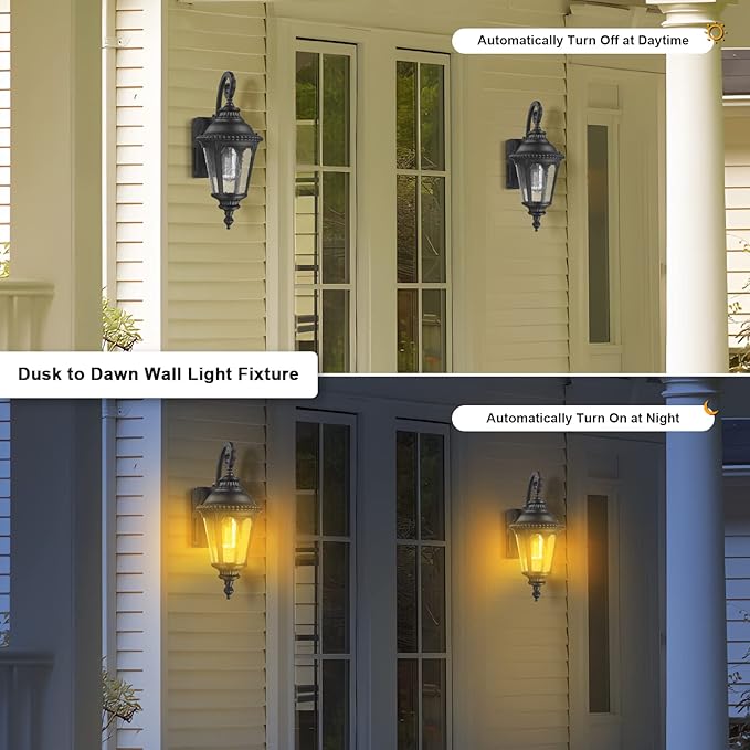 Darkaway Dusk to Dawn Outdoor Porch Light with GFCI Outlet, Waterproof Outdoor Wall Sconce Light Fixture for House, Front Porch, Patio，Black