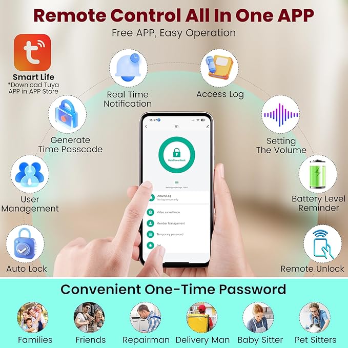 DEVO G1 Smart Lock with Handle Set, 6-in-1 Keyless Entry Door Lock, Video Smart Deadbolt with Fingerprint, Built-in Wi-Fi, App Remote, Auto Lock, IP65 Waterproof Front Door Lock, Easy Install