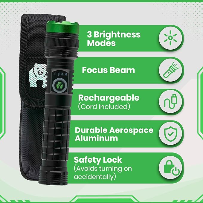 KODIAK 2000 Lumen Magnetic Flashlight – Magnet Flashlights Rechargeable with Magnetic Charging, Focus Beam, 3 Modes, Flashlight Magnetic Base, Canvas Sheath Included