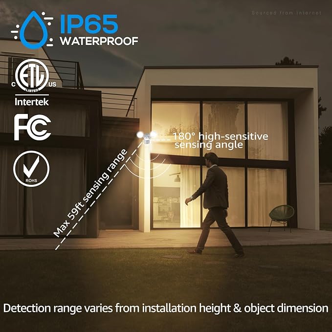 LEONLITE COB LED Security Light, Motion Sensor Flood Lights Outdoor, Aluminum, 3 Modes Motion Detector+Dusk to Dawn+Switch Control, 100-277V, Adjustable 2-Head, IP65, 3000K Warm White, ETL, White