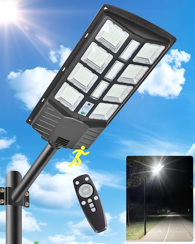2000W Solar Street Lights Outdoor 20000LM 380PCS LED Commercial Parking Lot Lights Dusk to Dawn Waterproof Solar Security Flood Lights with Motion Sensor and Remote for Yard Warehouse Garage Driveway