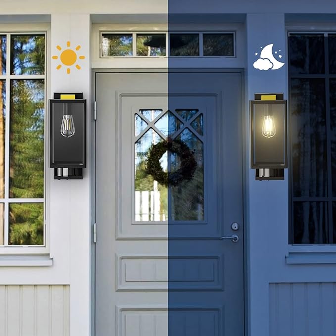 Motion Sensor Outdoor Wall Lights, Dusk to Dawn Outdoor Lighting, Modern Wall Mount Light Fixtures, 3 Modes Black Square Exterior Wall Lanterns for Outside Garage, Bulb Not Included