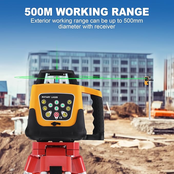 Iglobalbuy Self Leveling Rotary Laser Level System 500M Range Kit with Surveying Tripod + Aluminum Grade Rod 16.4Ft, Green Automatic Self-leveling Rotating Transit Laser Level Grading for Construction
