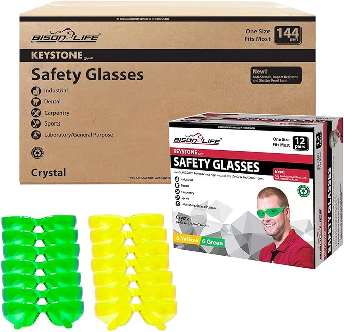 BISON LIFE Keystone Color Lens Safety Glasses | Anti Scratch | Impact Resistance | ANSI Z87.1 Standard | UV 400 Protection