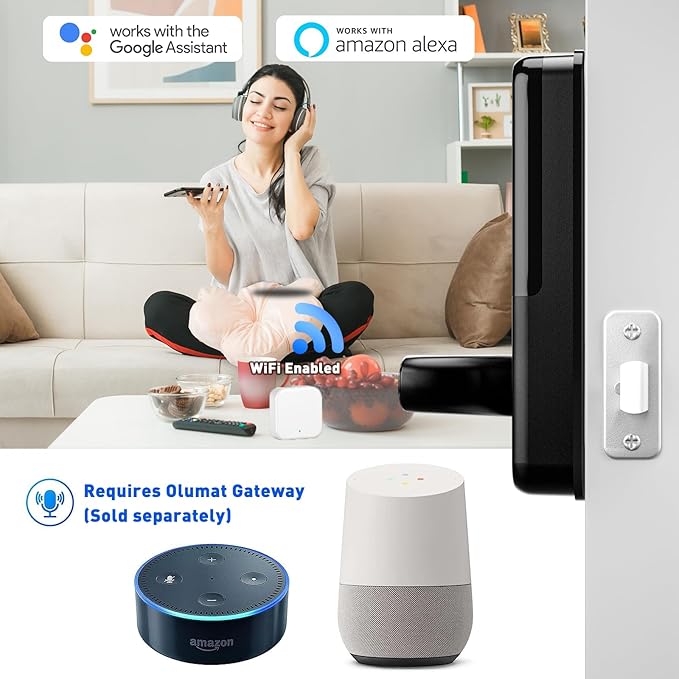 Smart Lock with Handle: Wi-Fi Keyless Entry Door Lock - Smart Locks for Front Door - Biometric Fingerprint Lock with Keypad - Garage Door with App Control