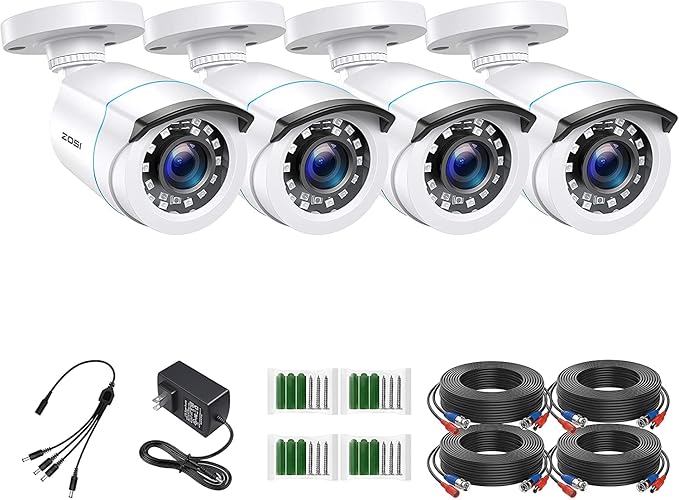 ZOSI 4 x 2MP 1080p HD-TVI Home Security Camera Outdoor Indoor 1920TVL,24PCS LEDs,80ft Night Vision, 90°View Angle, Weatherproof Outside Surveillance CCTV Bullet Camera