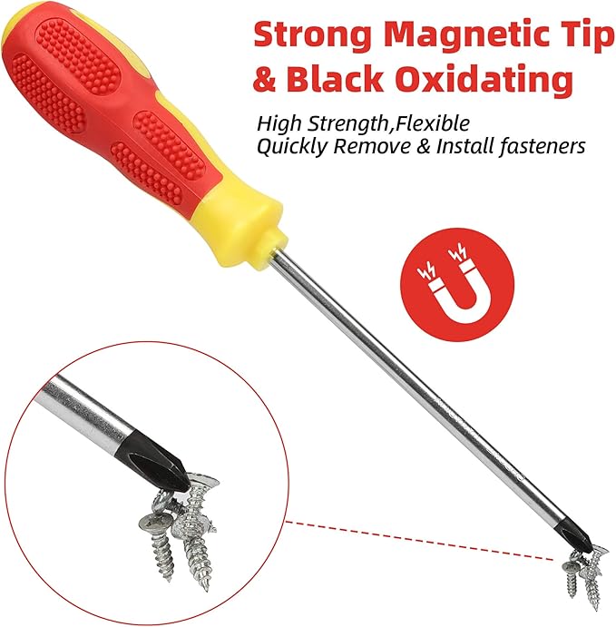 Magnetic Screwdriver Sets 10 PCS,Craftsman Screwdriver Set with Bag,Flat Head Phillips Screwdriver, Non-Slip Cushion Grip for Repair Home Improvement,Red & Yellow