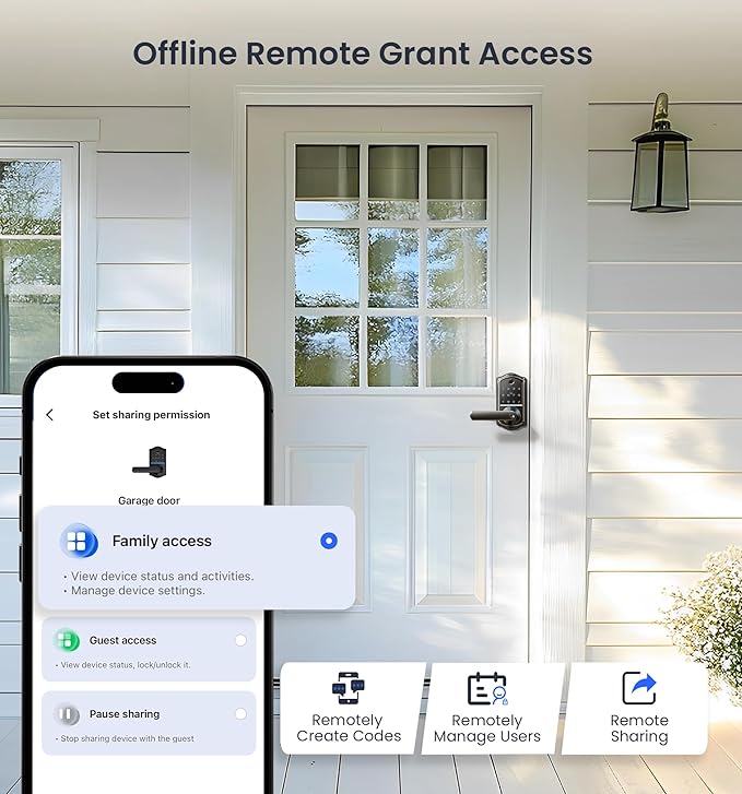Veise VE019 Fingerprint Smart Lever Lock - APP Control, Keypad Door Lock with Handle, Keyless Entry for Front Door and Bedroom, Electronic Digital Knob, Remote Grant, IP55 Weatherproof, Matte Black