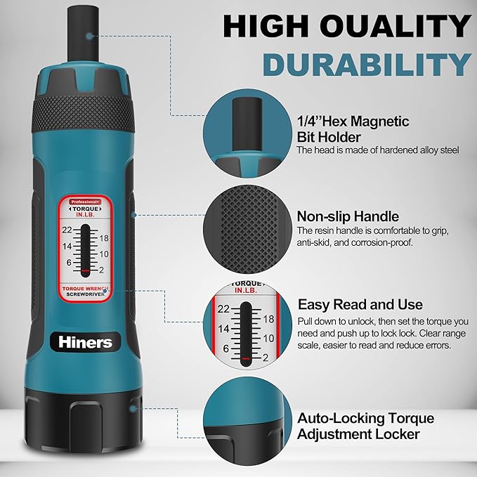 1/4 Inch Torque Screwdriver Wrench Set, 2-22 in.-lb., 31 Piece Torque Wrench Bits Set