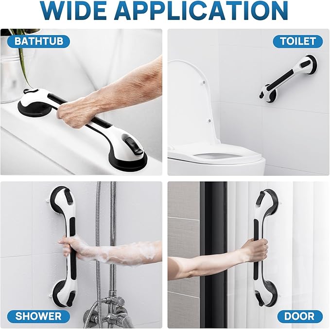 LEVERLOC 2 Pack Grab Bars for Bathtubs and Showers, Easy to Install Suction Shower Handles for Bathroom Removable Handrails for Seniors Elderly Safety Grip Waterproof Drill Free Black