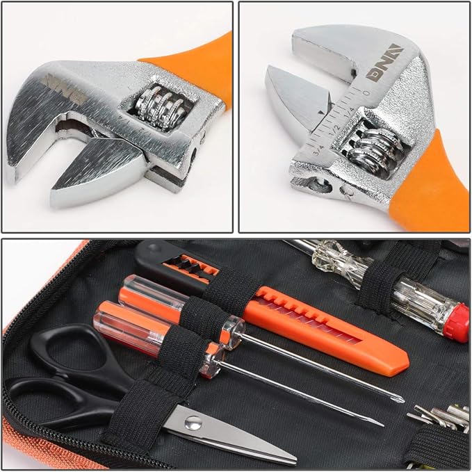 DNA MOTORING 18pcs Mechanic Home Repair Tool Set, Includes Pliers, Wrench, Hex Key, Screwdriver, Scissors, Tape Measurer, Mechanic repair set, w/Carrying Case, Orange/Black, TOOLS-00032