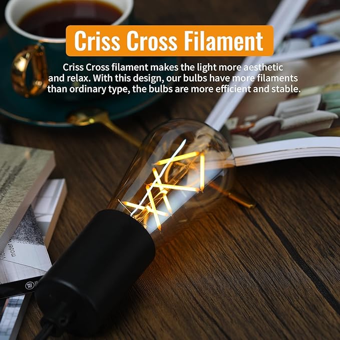 OMED LED Edison Vintage Light Bulb 60 Watt Equivalent E26 Base 2700k Soft White Dimmable ST64 Amber Glass 60w Energy Saving Ideal Dining Rooms Durable Light for a Cozy Atmosphere 6 Pack 6w Led Bulbs