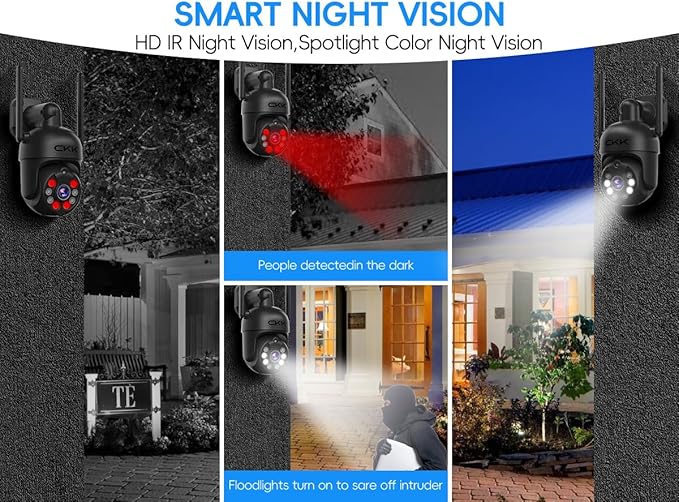[360° View] 3K Wireless Security System, 4pcs 5MP PTZ Cameras Outdoor Indoor, WiFi Camera Outside CCTV Surveillance NVR C102 System with Floodlight Color Night Vision Motion Sensor Alarm,24/7 Record