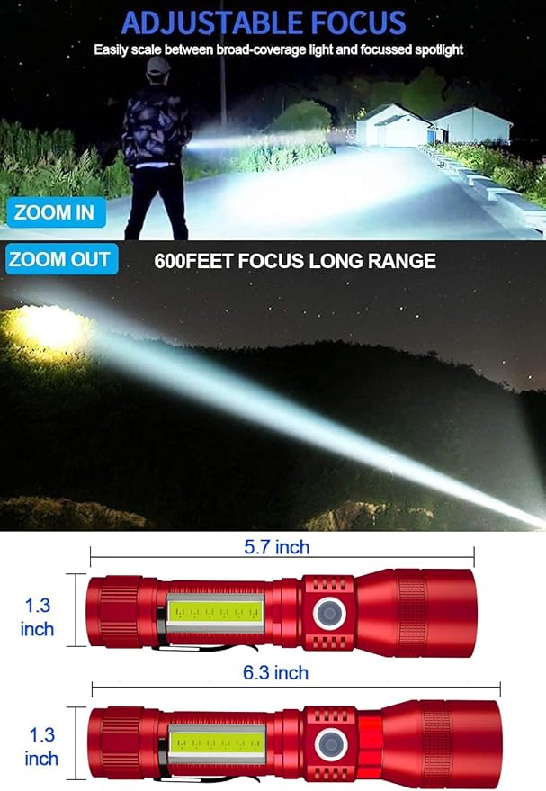Black Light UV Flashlight Rechargeable, 3in1 Super Bright Tactical Flashlights LED UV Black Light &Redlight, 1500Lumen 7Modes, Zoomable, Waterproof Pocket Flashlight for Pet Stains Detection,Camping