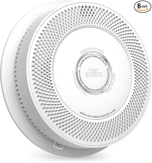 Jemay Smoke Detector Carbon Monoxide Detector Combo 10-Year Battery Operated, 2-in-1 Smoke and CO Detector, Whole House Interconnected Fire CO Detector Alarm with Voice Alerts for Home Safe, 1 Pack