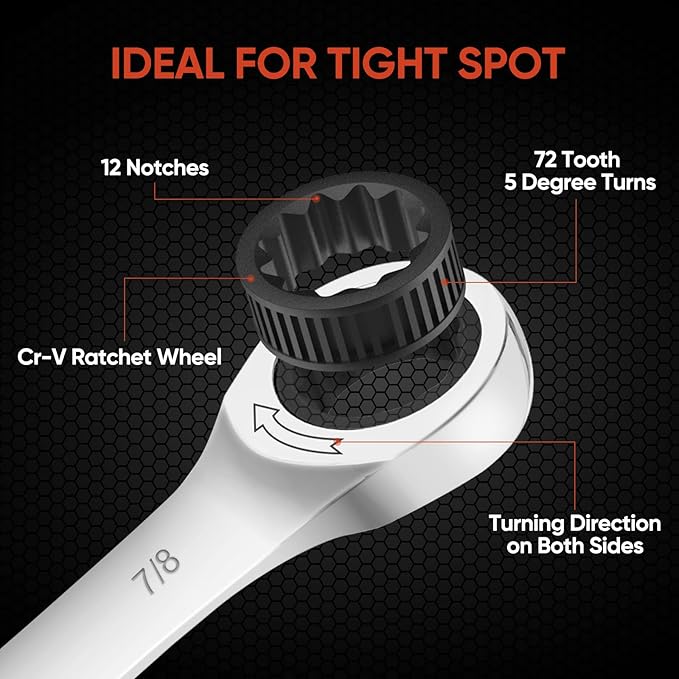 TICONN 12PCS Ratcheting Wrench Set, Professional Slim Profile Mechanic Cr-V Ratchet Wrench Set with Organizer Rack (12PCS Inch (SAE))