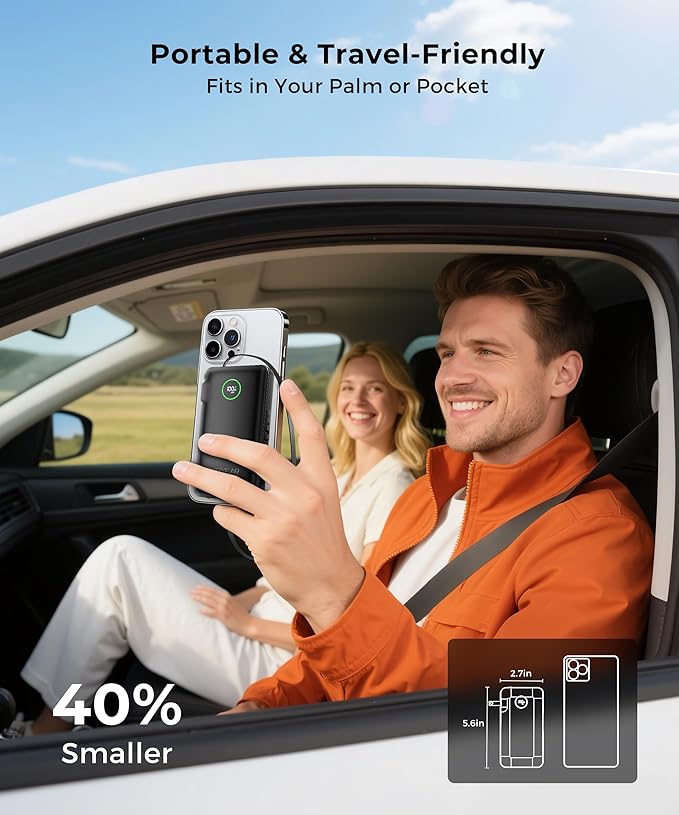 Portable Charger Power Bank - Battery Pack 35W AC Plug GaN 10000mAh Built in Cable USB C Phone Fast Charging Powerbank Compatible with iPhone 16 15 14 13 12 11 X iPad MacBook Samsung (Black)