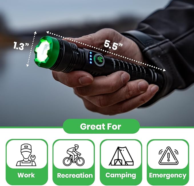 KODIAK 2000 Lumen Magnetic Flashlight – Magnet Flashlights Rechargeable with Magnetic Charging, Focus Beam, 3 Modes, Flashlight Magnetic Base, Canvas Sheath Included