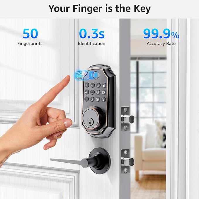 LOCK&SOLVER Keypad Door Lock with Handle, Smart Locks for Front Door, Keyless Entry Doorlock, Deadbolt Lock with Handle Set, App Remote Control, Easy Install with Video Guide, Rust-Resistant Zinc