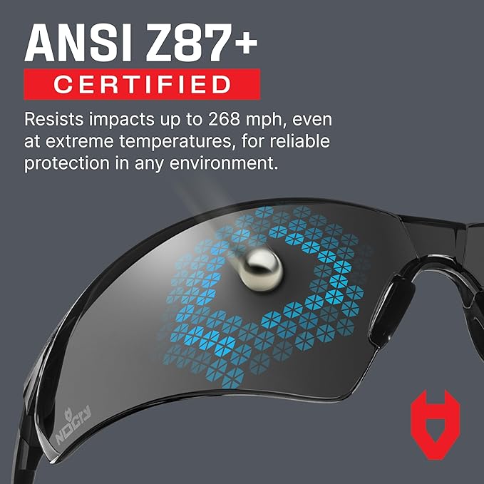 NoCry Anti-Fog Safety Sunglasses for Men with Scratch Resistant Lenses — Tinted Safety Glasses for Construction with 100% UV Protection — ANSI Z87.1 Work Sunglasses with Adjustable Temples & Nose Pad